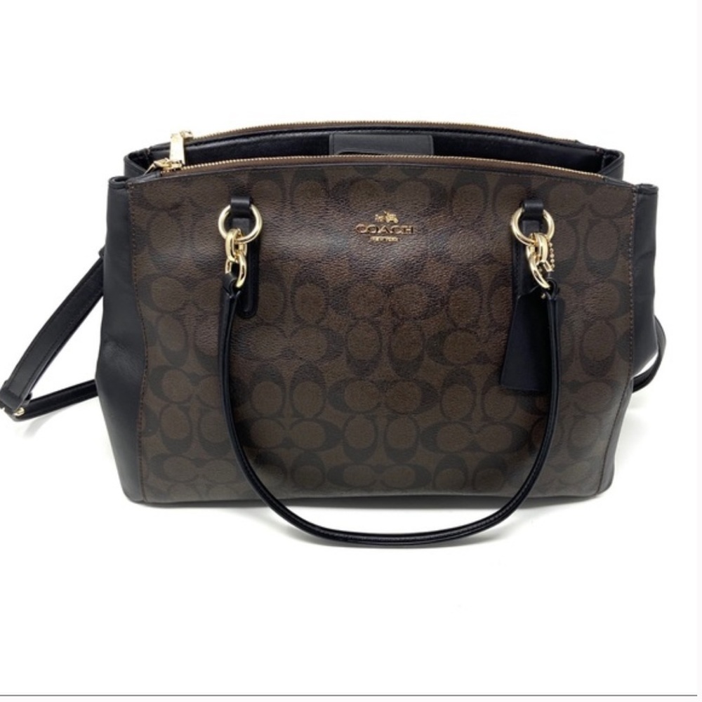 Coach F58305 Signature Brown & Black Christie Carryall satchel handbag